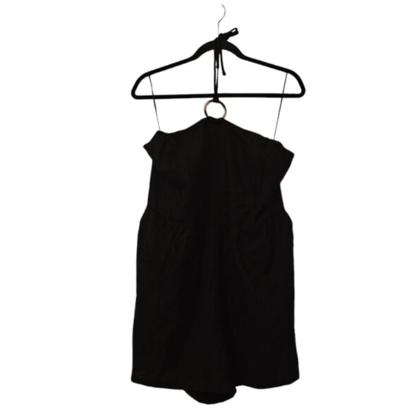 Black Old Navy Women's Linen-Blend O-Ring Halter Romper - Picture 1 of 8